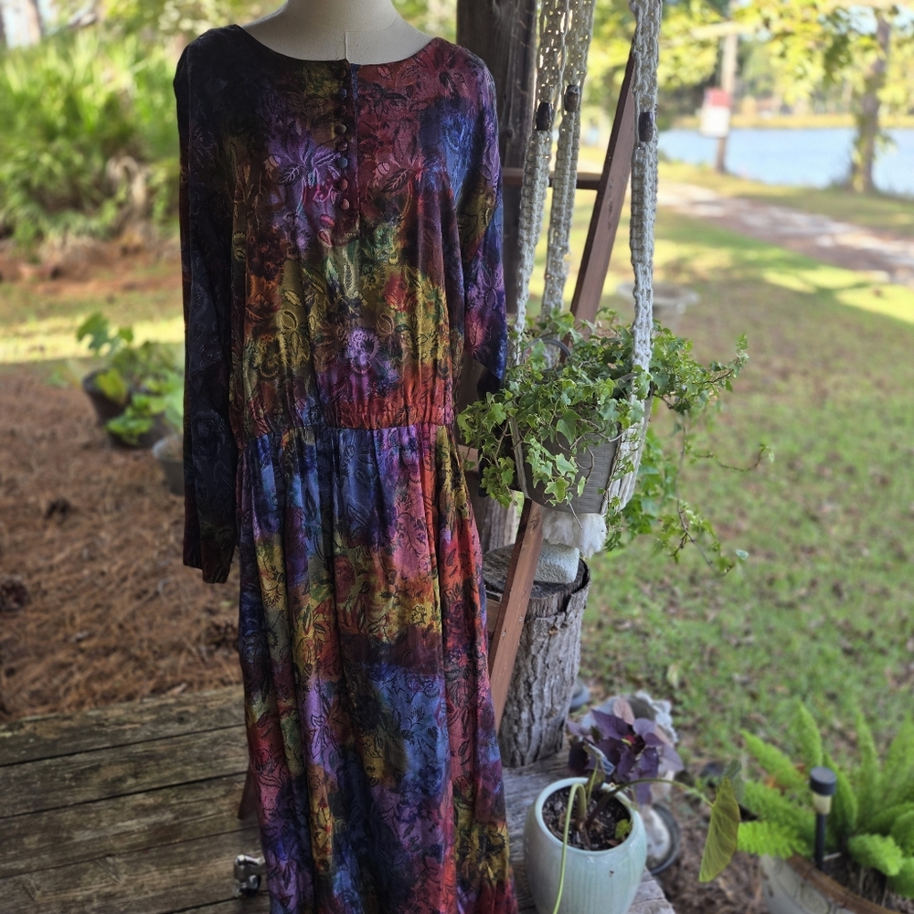 Together! Vintage Warm Fall Tones Maxi Dress Size 16